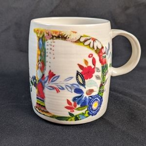Anthropologie Colorful Petal Palette Monogram Floral D Starla Halfmann Mug Cup